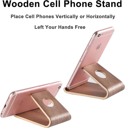 Wooden Cell Phone Stand, Universal Mobile Phone Holder Stand Non Slip Stable Desktop Phone Stand for iPhone, iPhone13,Samsung Galaxy Smartphones, iPad, Tablets Facetime Holder for Desk