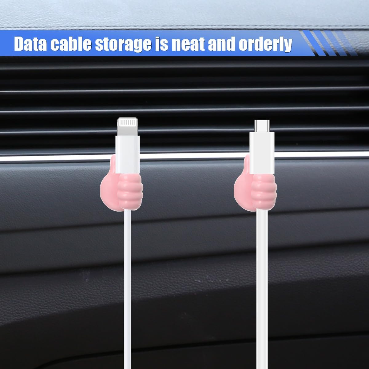 YoRise 4 PCS Mini Car Hooks, Silicone Thumb Up Cable Management, Self-Adhesive Car Key Holder, Multifunctional Wall Hanging Hook, Small Adhesive Hooks for Charging Cable Earphone (Blue)