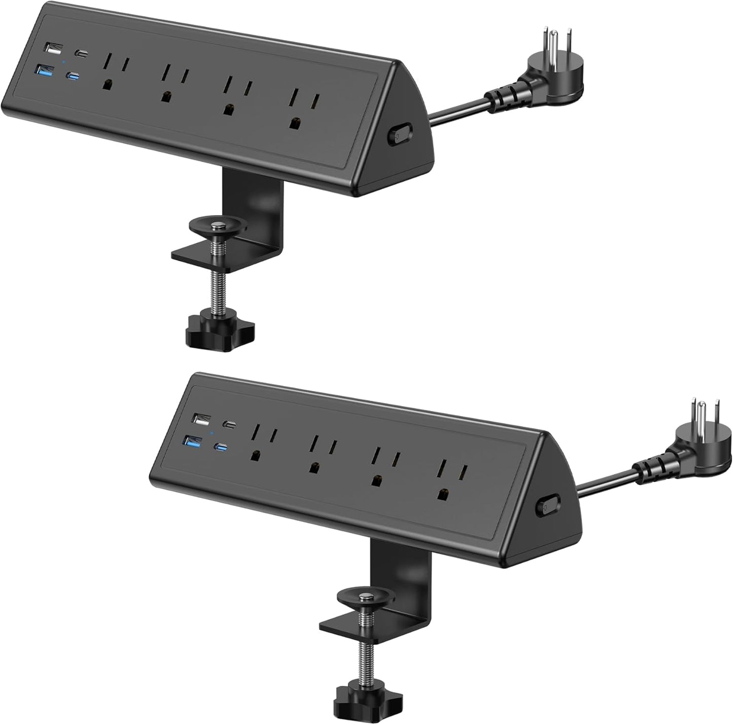 Jgstkcity Desk Clamp Power Strip,20W Fast Charging Station,Surge Protector Nightstand Edge Mount,1875W Extension Cord with Multiple Outlets,2 USB-C,2 USB-A,for Home Office (Black, 6 FT)