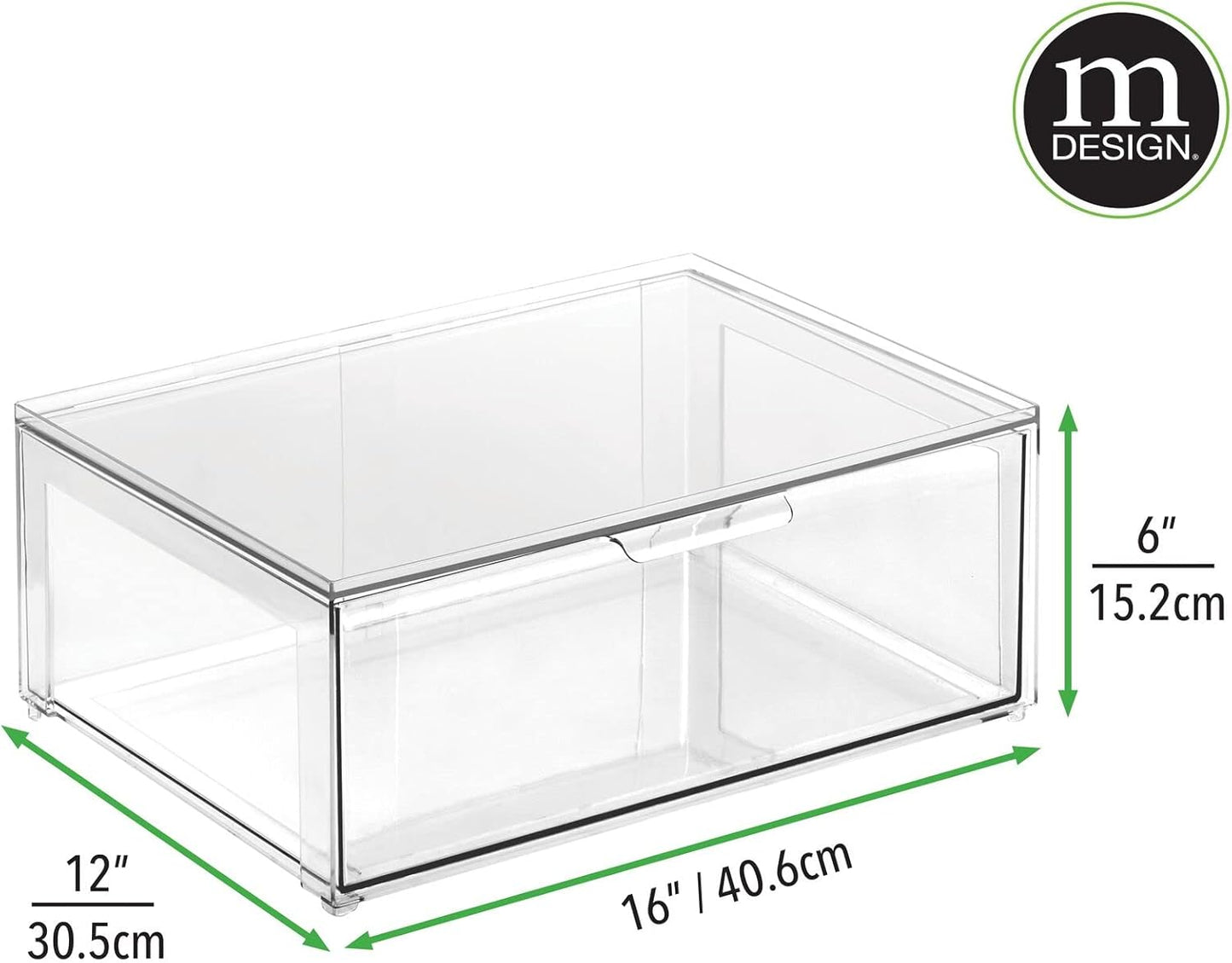 mDesign Plastic Stackable Closet Storage Organizer Bin Containers with Front Pull Drawer for Cabinet, Desk, Shelf, Cupboard, or Dresser Organization - Lumiere Collection - Clear