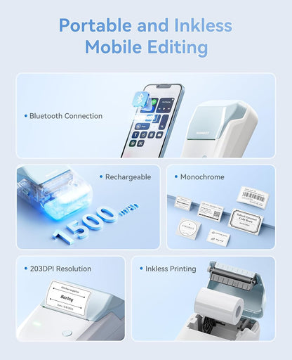 NIIMBOT B1 Label Maker Machine, Thermal Label Printer Easy to Use for Office, Home, Business, Came with 1 Roll White Label(Blue)