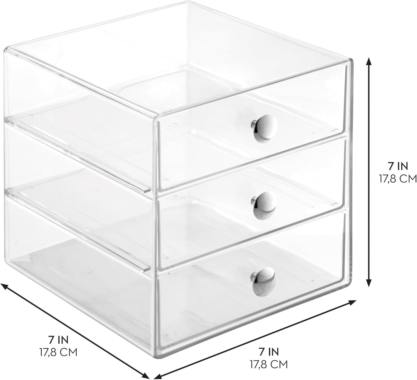 iDesign 3-Drawer Plastic Vanity Organizer, Compact Storage Organization Drawers Set for Cosmetics, Dental Supplies, Hair Care, Bathroom, Dorm, Desk, Countertop, Office, 6.5" x 6.5" x 6.5", White