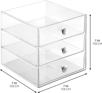 iDesign 3-Drawer Plastic Vanity Organizer, Compact Storage Organization Drawers Set for Cosmetics, Dental Supplies, Hair Care, Bathroom, Dorm, Desk, Countertop, Office, 6.5" x 6.5" x 6.5", White