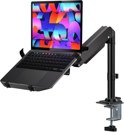 WALI Laptop Desk Mount for 17 inch Notebook, Adjustable Single Monitor Arm with Laptop Holder for 32 inch Screen, Laptops Stand with Ventilated Tray, Up to 22 lbs, (M00LP), Black
