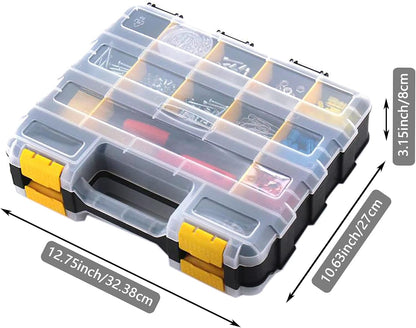 AIDY-PRO Small Parts Organizer Box Storage Case Tools Box Organizer Double Side 34 Compartments Hardware Organizers with Removable Plastic Dividers for Screws Nuts Nails Bolts, 2 Pack