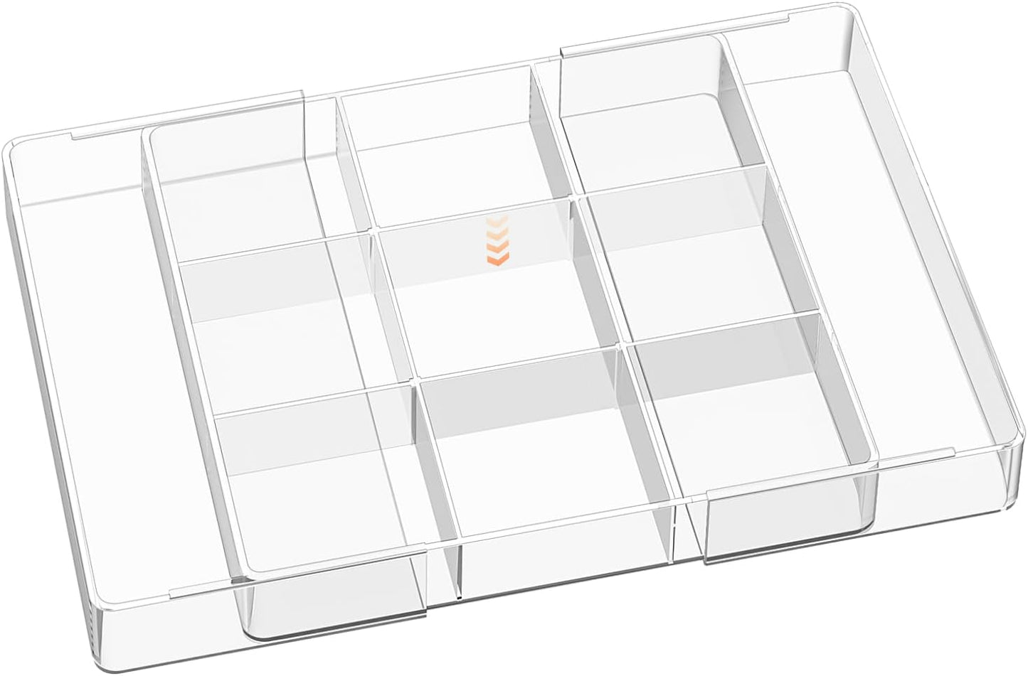 Acrylic Expandable Desk Drawer Organizer with 11 Adjustable Compartments and 6 Removable Dividers Desk Accessories for Office Kitchen Bathroom Makeup and Utensil Junk Storage (Clear, 2Pcs)