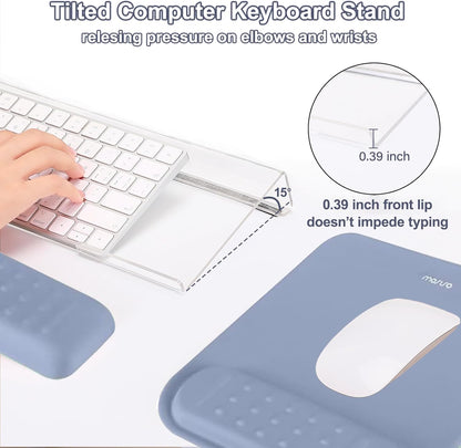 MOSISO Computer Keyboard Stand&Wrist Rest Support for Keyboard &Mouse Pad Set, Ergonomic Massage Wrist Rest Set, Easy Typing Working Acrylic Clear Stand for Office Home, Apricot
