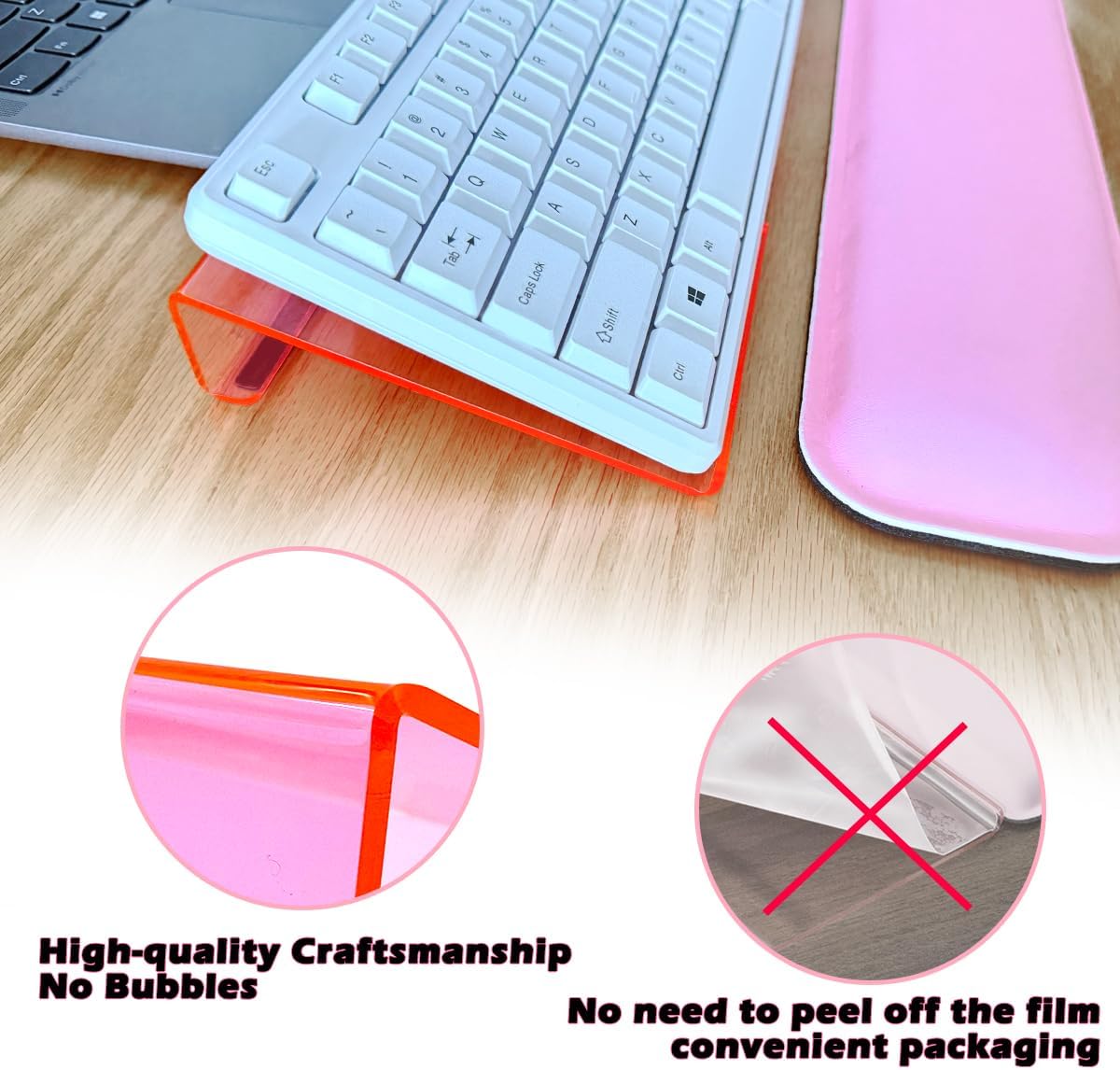 Computer Keyboard Wrist Rest Stand Set for Desktop, Keyboard Holder Easy Typing with Wrist Pad for Office, Home, School - Pink