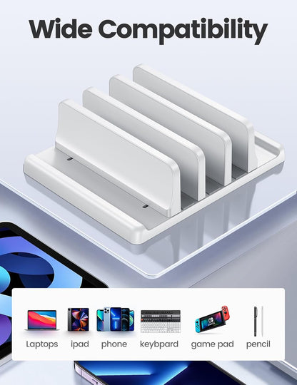 Vaydeer 3-Slot Vertical Laptop Stand Organizer, Laptop Storage Holder Made of Premium ABS Plastics 5 in 1 Design,Desktop Space-Saving Adjustable Desk Organizer for All MacBook/Chromebook/Surface