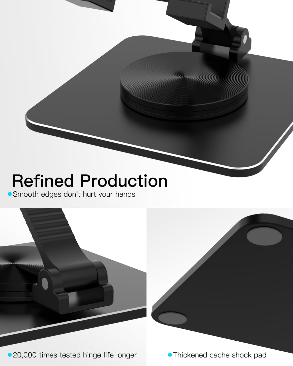 Cell Phone & Tablet Stand for Desk, Aluminum Adjustable Holder for iPhone, iPad & Smartphones || Foldable Mount with 360° Swivel, Stable Base & Portable Design for 4–9.7in Devices, Purple