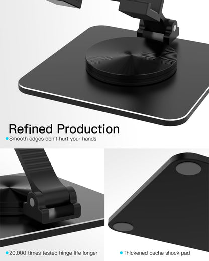 Cell Phone & Tablet Stand for Desk, Aluminum Adjustable Holder for iPhone, iPad & Smartphones || Foldable Mount with 360° Swivel, Stable Base & Portable Design for 4–9.7in Devices, Purple