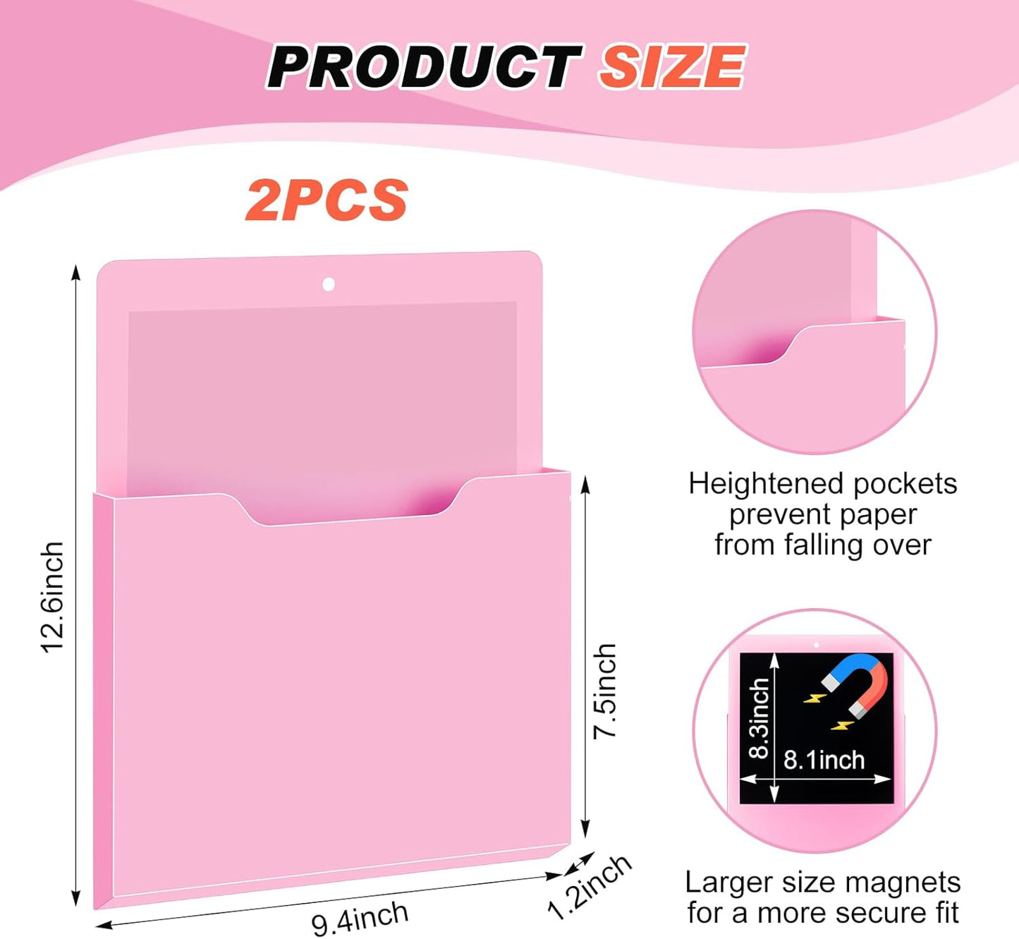 Feifeiya 2 Pcs Magnetic File Folder Wall Hanging Holder Large Pocket Paper Magazine Mail Organizer for Refrigerator Classroom Locker Whiteboard(Vertical,Purple Color,12.2 x 9.4 Inches)