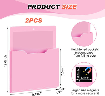 Feifeiya 2 Pcs Magnetic File Folder Wall Hanging Holder Large Pocket Paper Magazine Mail Organizer for Refrigerator Classroom Locker Whiteboard(Vertical,Purple Color,12.2 x 9.4 Inches)