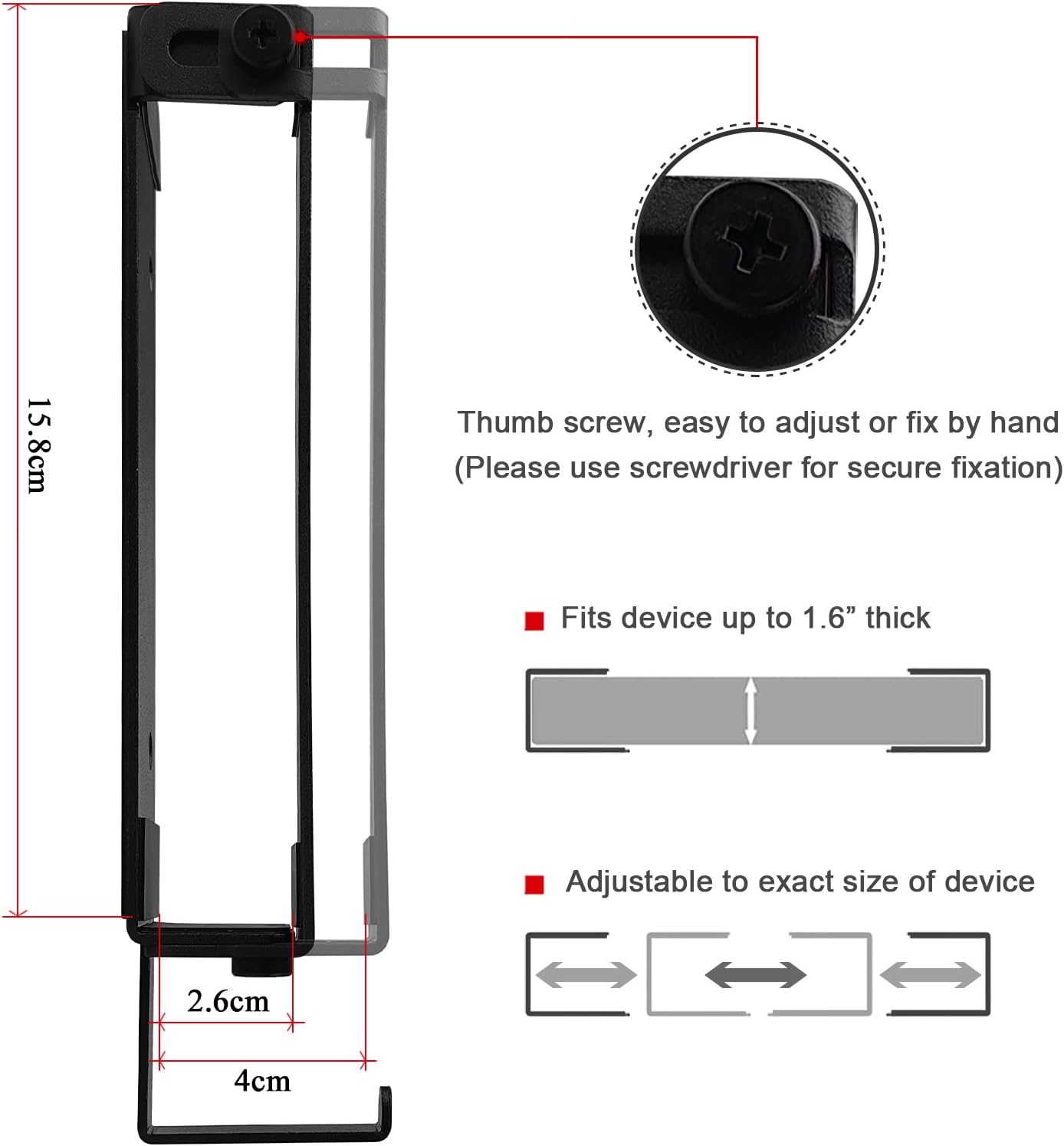 IFCASE Aluminum Wall Laptop Mount Holder for MacBook Air, Pro, Surface, iPad, Tablets, Cell Phones with Headphone Hook, Anti-Scratch Pads, Adhesive & Screws (Black)