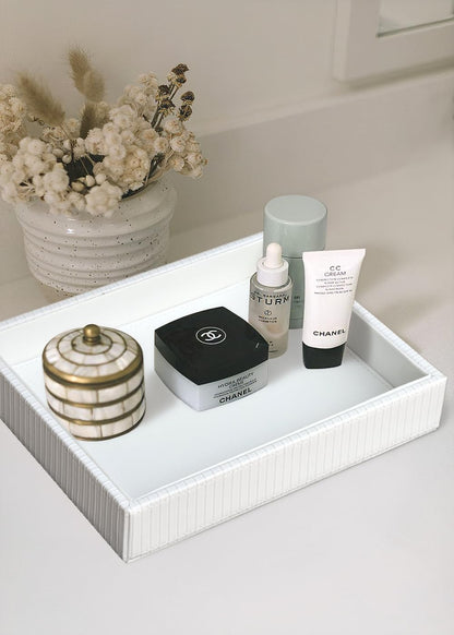 HofferRuffer Faux Leather Vanity Tray, Elegant Desktop Storage Organizer, Decorative Catchall for Perfume, Bathroom Valet, Nightstand or Dresser, Black, 10.2 x 8.4 x 1.8 Inches