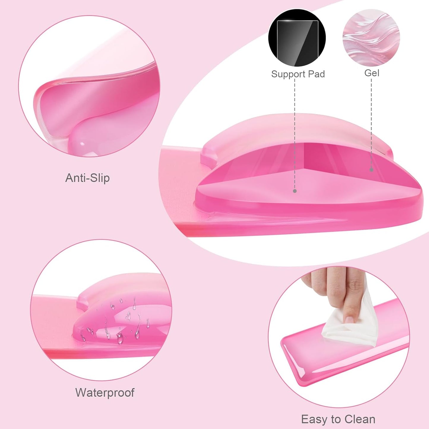 MOSISO Gel Wrist Rest Support for Mouse Pad&Keyboard Set, Irregular Oval Ergonomic Mousepad Keyboard Pad Non-Slip Base Home/Office Pain Relief&Cooling Gel Easy Typing Pad for Computer Laptop, Pink