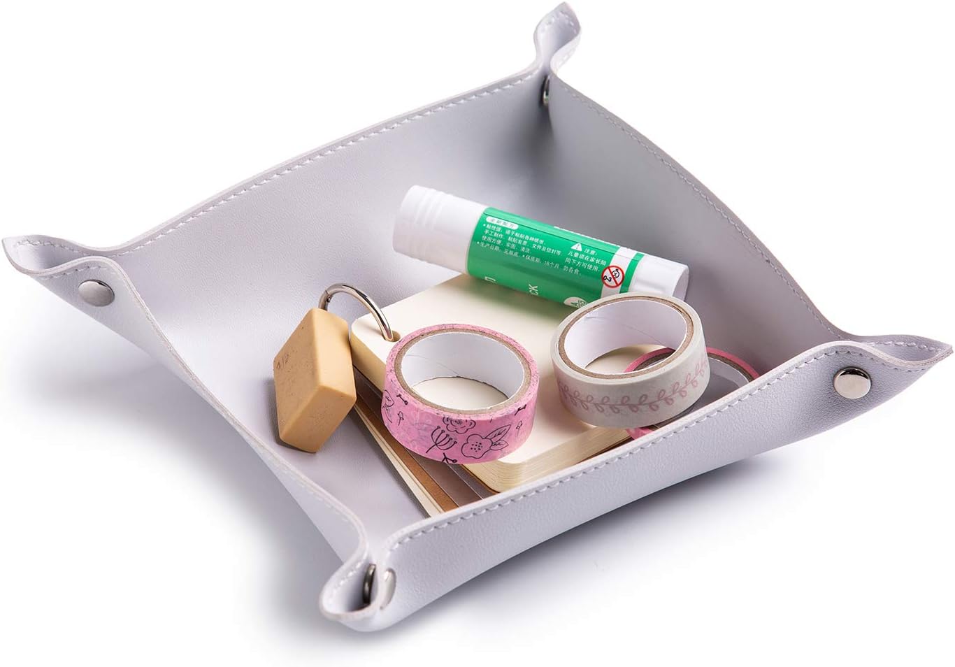 SANQIANWAN Leather Jewelry Valet Tray for Women and Man, Entryway Table Bedside Nightstand Desk Portable Small Catchall Travel Dish Plate for Key,Wallet,Watch,Phone,Coin(Pink-B)