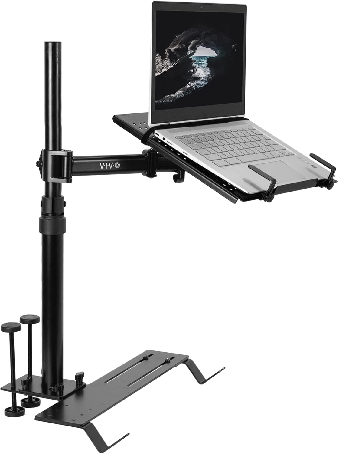 VIVO Single Laptop Notebook Desk Mount Stand, Fully Adjustable Extension with C-clamp, Fits up to 17 inch Laptops, Black, STAND-V001L
