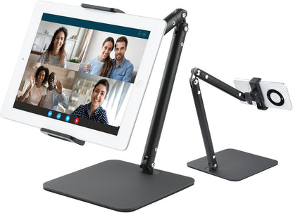 UTEBIT Adjustable Phone Stand for Desk, 11.8''-17.7''Height Adjustable Phone Holder for Desk Recording, Retractable Cell Phone Tablet Stand Holder for 5.5''-9.5''Screen iPhone 17 16 15 Pro Max Android