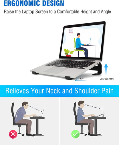 Ventilated Laptop Stand for Desk, Ergonomic Aluminum Laptop Riser, Computer Stand for Laptop, Compatible with MacBook Air Pro, Dell, HP, More 11-17.3 Inches Notebook, Work from Home (Black)