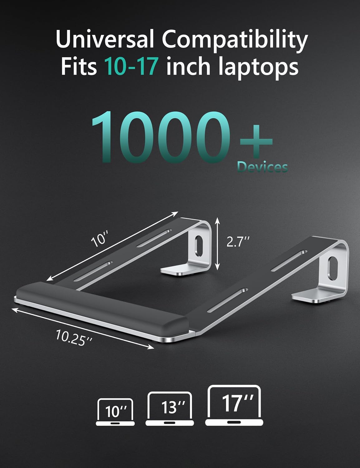 JCZT Aluminum Laptop Stand, Notebook Stand with Wrist Rest, Ergonomic Detachable Laptop Mount, Computer Stand Compatible with 10-17'' All Laptops Such as MacBook Air Pro/HP/Dell/Lenovo, Gold