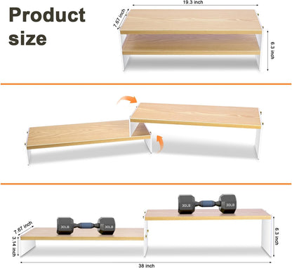 YGYQZ Adjustable Monitor Stand Riser with Acrylic Legs丨7.67" Wide Dual Monitor Stand for Desk丨2-Tier Wood Desktop Organizer for Computer, Laptop, Printer & PC丨Modern Aesthetic Desk Shelf(wood-flat)