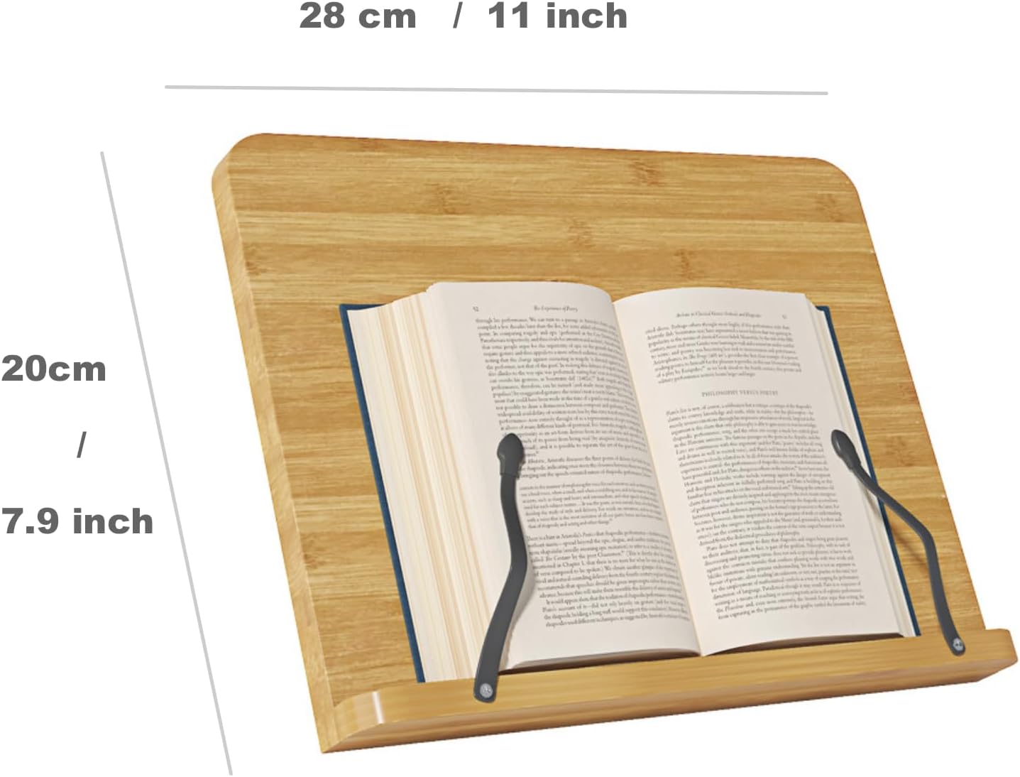 Recipe Book Holder,Cookbook Stand Wood Cookbook Holder for Kitchen, Adjustable Angle and Page Paper Clips,Magazine Holder for Desk, Laptop Stand, Tabletop Easel (Wood, S(11'' x 7.9''))
