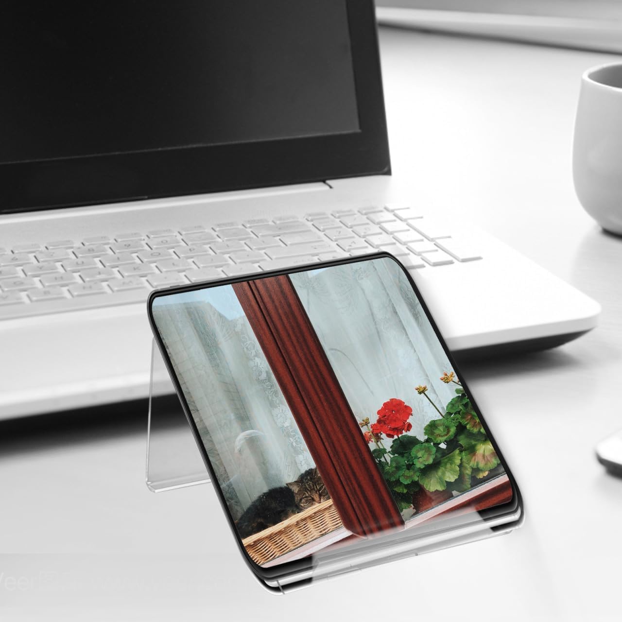 POPETPOP Phone Stand for Desk Stylish Desktop Holder for Landline Cellphones Durable Support for Office Use Non Slip Design Maximizing Space Transparent Riser