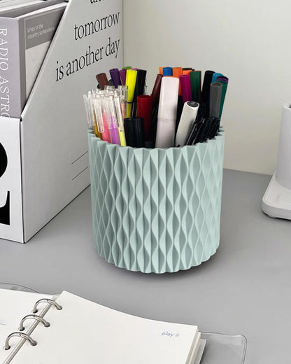 Lebenrich Rotating Pen Holder for Desk, 5 Slots Unique White Desk Organizer Easthetic Desktop Supplies and Accessories for Women Girls, Pencil Cup Caddy for Office Home Art Supply