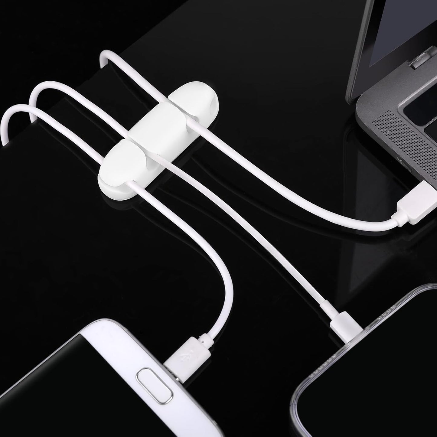 WLLHYF Cable Clips 3PCS Cord Wire Organizer Cable Management Holders 4 Hole Silicone Cable Harness USB Charging Accessory Cable Holder for Office and Home Desk (Black)