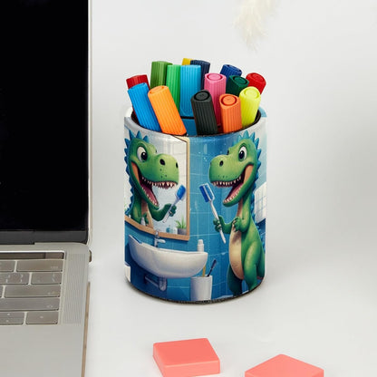 Leather Pen Holder for Desk, Love Cherry Pencil Organizer Pencil Cup Desk Decor Makeup Brush Holder Multifunctional Office Supplies for Home,Office, School