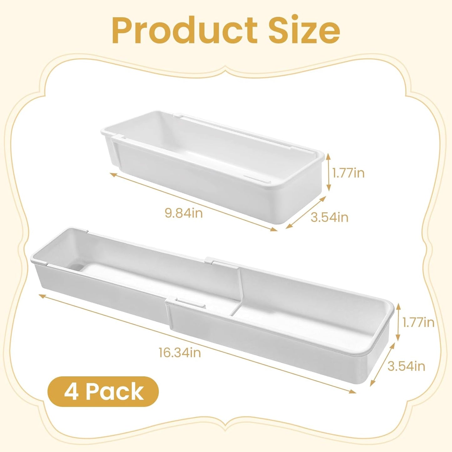 Drawer Organizers Set | 4-Pack Expandable Drawer Dividers for Bedroom, Bathroom, Kitchen & Office | Plastic Drawer Trays with Adjustable Length (White)