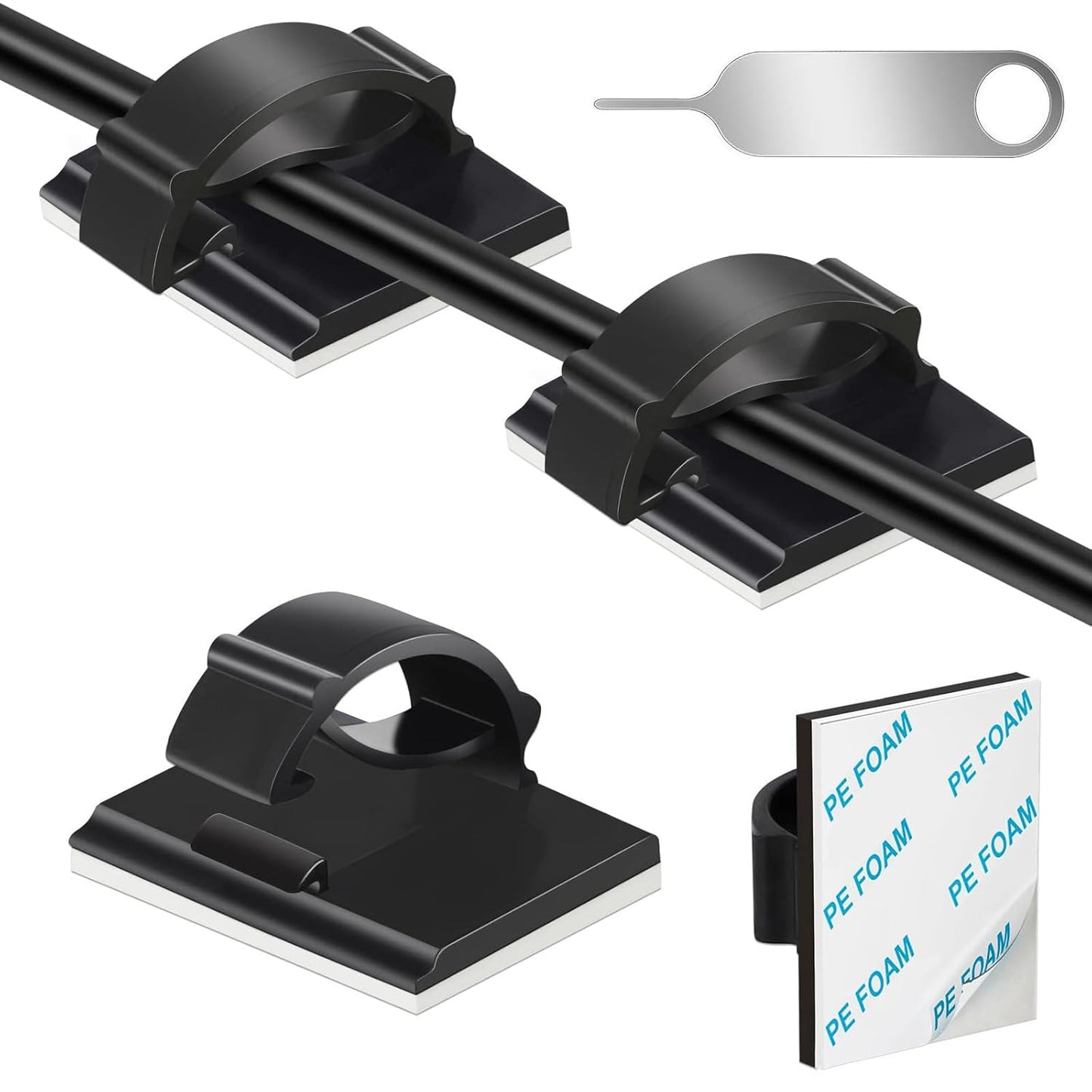 Adhesive Cable Holder Management Wire Clips 50 Pcs Black，Suitable for Cables with a Diameter of ≤ 6mm in Cars, Houses, and Offices