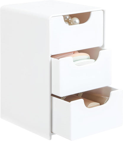 Mini White Plastic 3-Drawer Organizer for Girls’ Hair Accessories, Jewelry & Makeup – Small Storage Box for Clips, Scrunchies, Desk & Bathroom Essentials