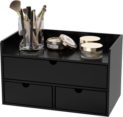 Wisuce Bamboo Desk Organizer - Mini Bamboo Desk Drawer Tabletop Cosmetic Storage Organization for Office or Home Black