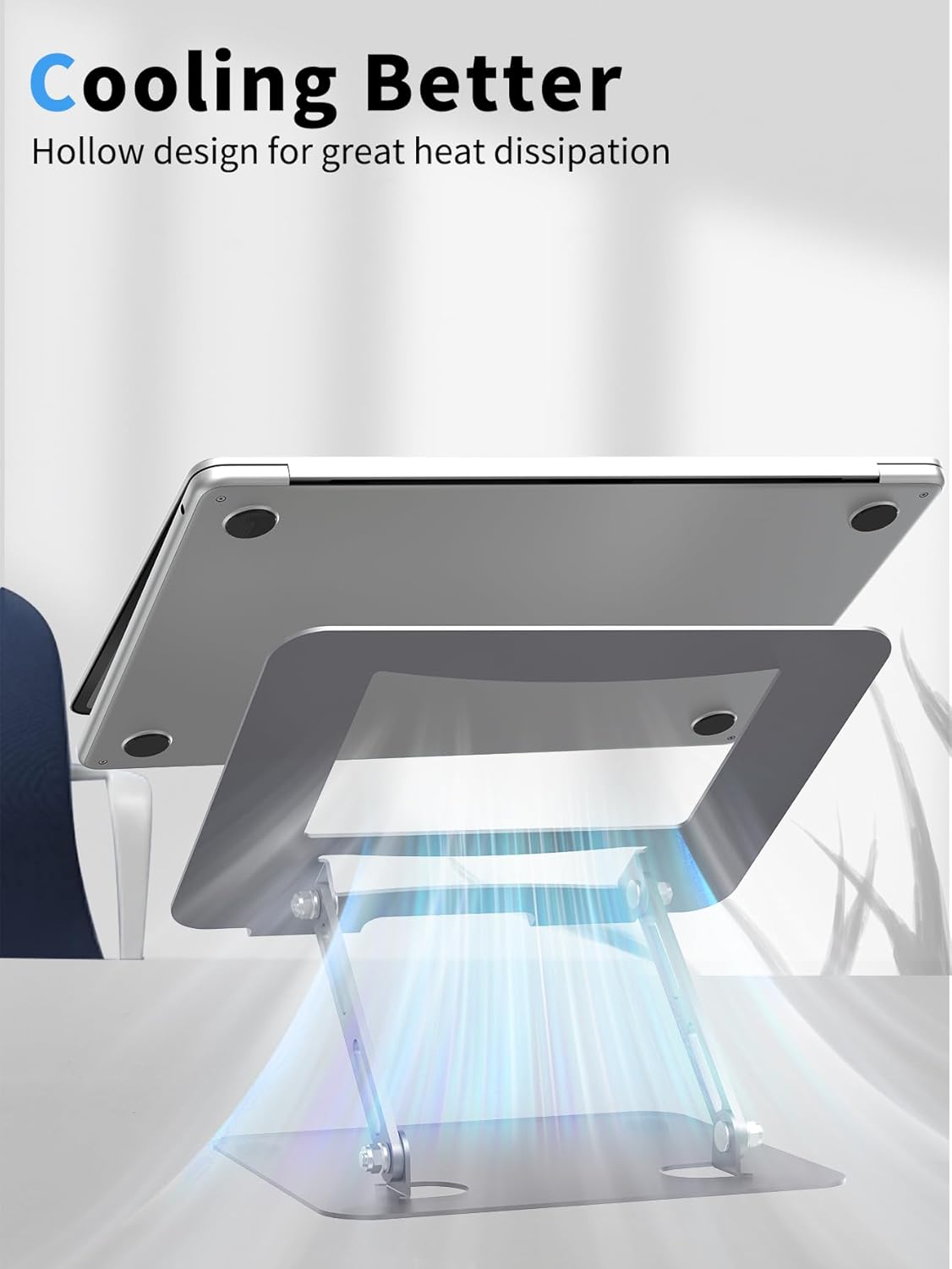 SOUNDANCE Laptop Stand for Desk with Stable Heavy Base, Adjustable Height Multi-Angle, Ergonomic Metal Riser Holder, Foldable Mount Elevator, Compatible with 10 to 15.6 Inches PC Computer, Silver