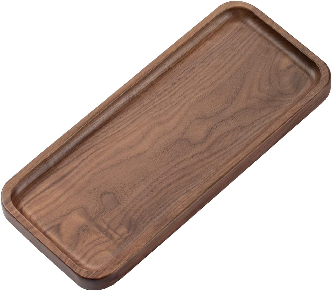 Muso Walnut Serving Tray - Solid Wood Small Rectangle Platter for Bathroom, Dinner, Tea, Coffee (11.8 x 5 in)