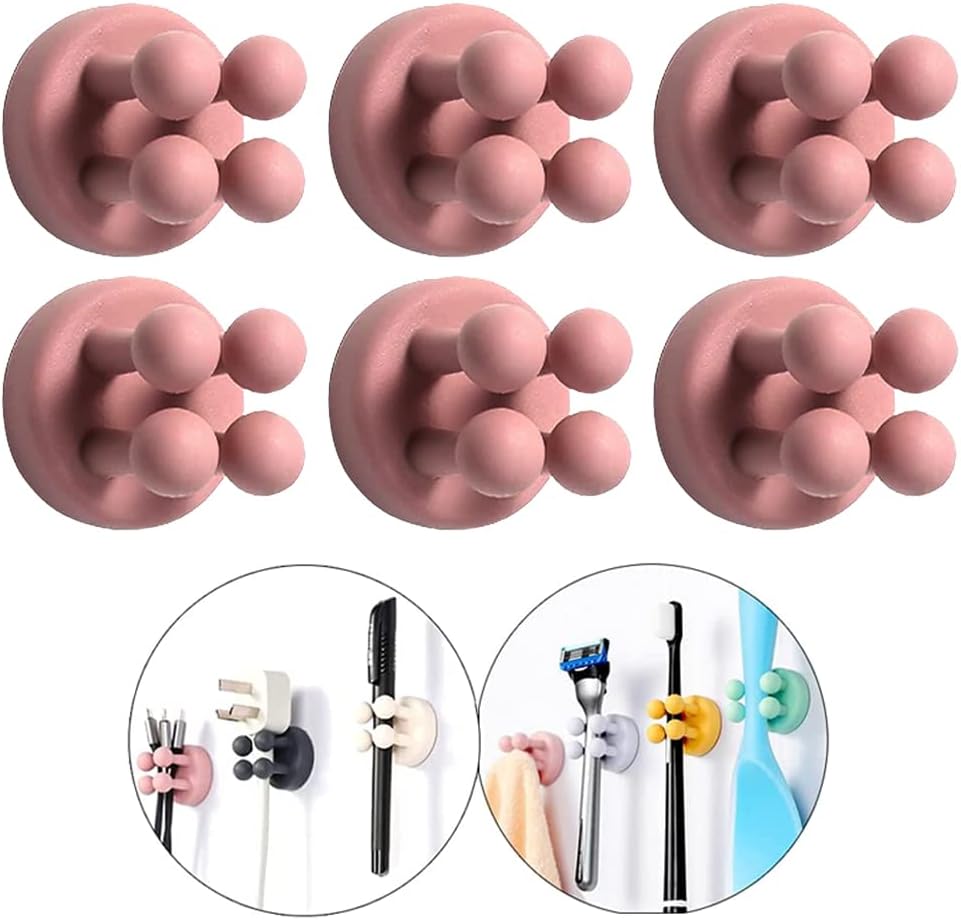 Silicone Toothbrush Holders - 4 Pcs Razor Hooks Adhesive Wall Mounted for Hanging Towel Key Plug Cable, Utility Decor Stick to Dorm Room Essentials Function for Kitchen Bathroom Home Office