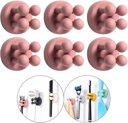 Silicone Toothbrush Holders - 4 Pcs Razor Hooks Adhesive Wall Mounted for Hanging Towel Key Plug Cable, Utility Decor Stick to Dorm Room Essentials Function for Kitchen Bathroom Home Office