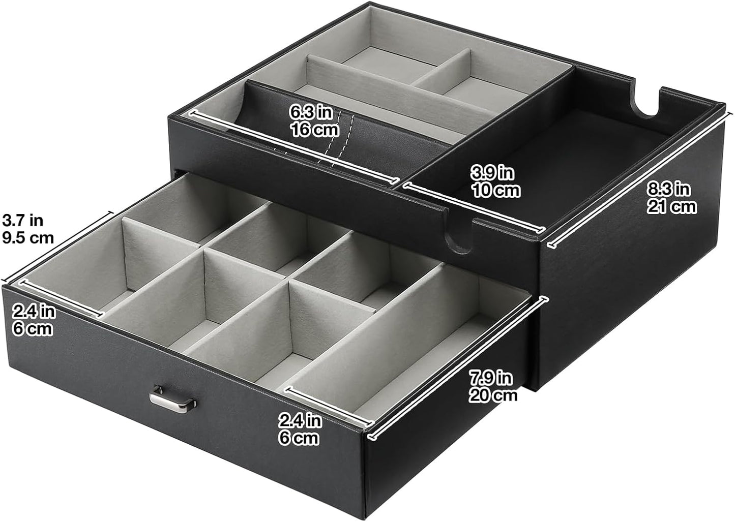 ProCase 2 Layers Valet Tray Gift for Men, Nightstand Organizer EDC Dump Catchall Trays with Phone Charging Station, Dresser Top Table Beside Entryway Storage Box -Black