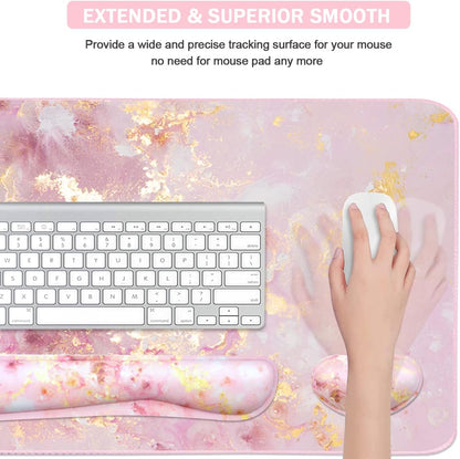 Large Mouse Pad and Keyboard Wrist Rest, Desk Pad for Keyboard and Mouse, 4-in-1 Large Gaming Mouse Pad with Wrist Support, Desk Mat for Home Office Study Game-Galaxy Fluid