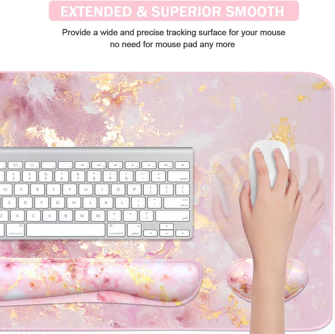4-in-1 Large Gaming Mouse Pad, Keyboard Wrist Rest Pad & Wrist Support Mousepad Set, Extended Desk Pad Waterproof Desk Mat for Home Office Study Game-Black