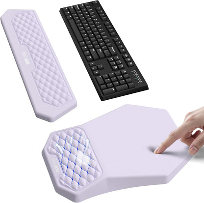 Ergonomic Mouse Pad and Keyboard Wrist Rest Support Set, Massage Design Mousepad for Carpal Tunnel Pain Relief, Memory Foam, Non-Slip PU Base for Computer Desk, Baby Blue