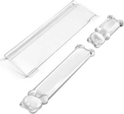 16.9inch Computer Keyboard Stand for Desktop, Gel Keyboard Wrist Rest Set for Ergonomic Typing, Comfort & Support for Office, Work, Gaming (Cute White Bear)