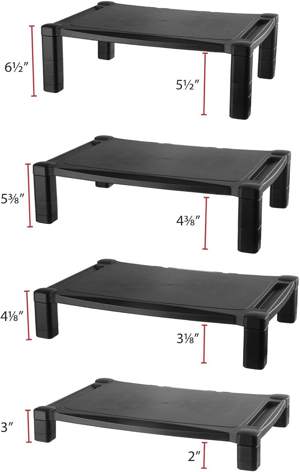 Kantek Single-Level Monitor Stand, 17" X 13.25" X 3" To 6.5", Black, Supports 50 Lbs