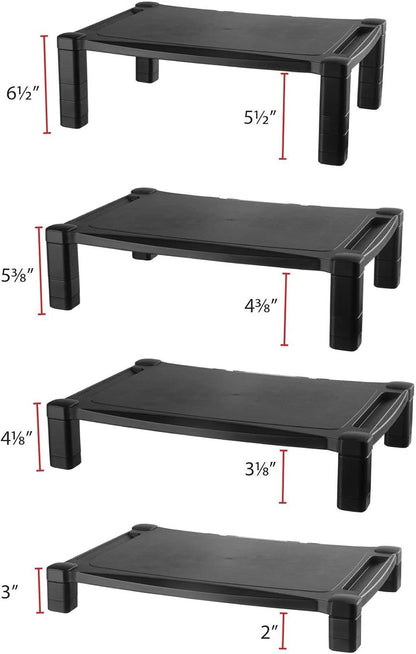 Kantek Single-Level Monitor Stand, 17" X 13.25" X 3" To 6.5", Black, Supports 50 Lbs