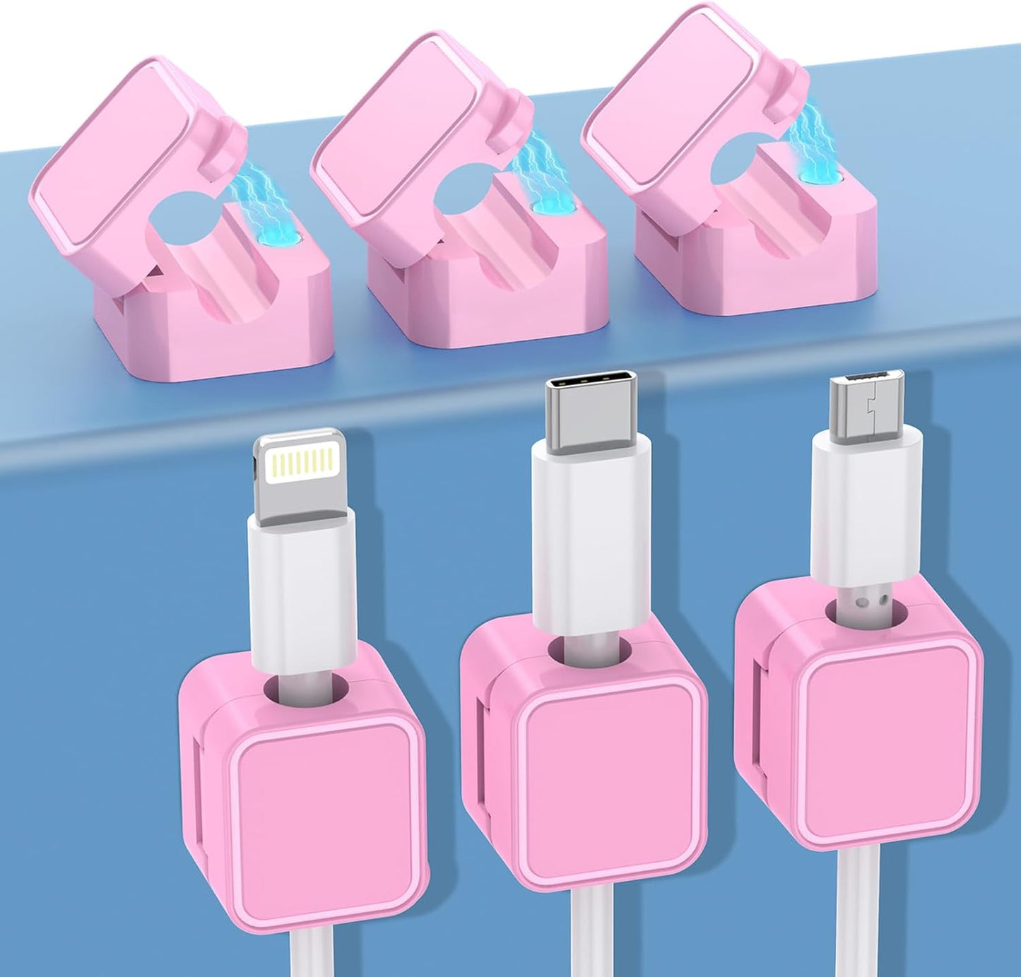 6-Pack Magnetic Cable Clips Cord Organizer, Adjustable Cable Holder Clips with Strong Adhesive for Desk, Wall, Car, Nightstand – Wire Organizer Cable Management for Home Office Phone Accessories(Pink)