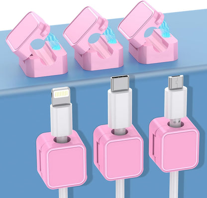 6-Pack Magnetic Cable Clips Cord Organizer, Adjustable Cable Holder Clips with Strong Adhesive for Desk, Wall, Car, Nightstand – Wire Organizer Cable Management for Home Office Phone Accessories(Pink)