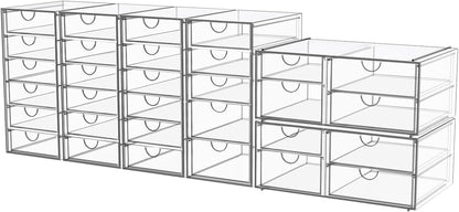 YFXCVSL Acrylic Makeup Organizer with 19 Drawers, 4 Pack Clear Storage Drawers, Bathroom Makeup Organizer for Palettes, Cosmetic, and Beauty Supplies,Ideal for Vanity, Cabinet,Desk Organization
