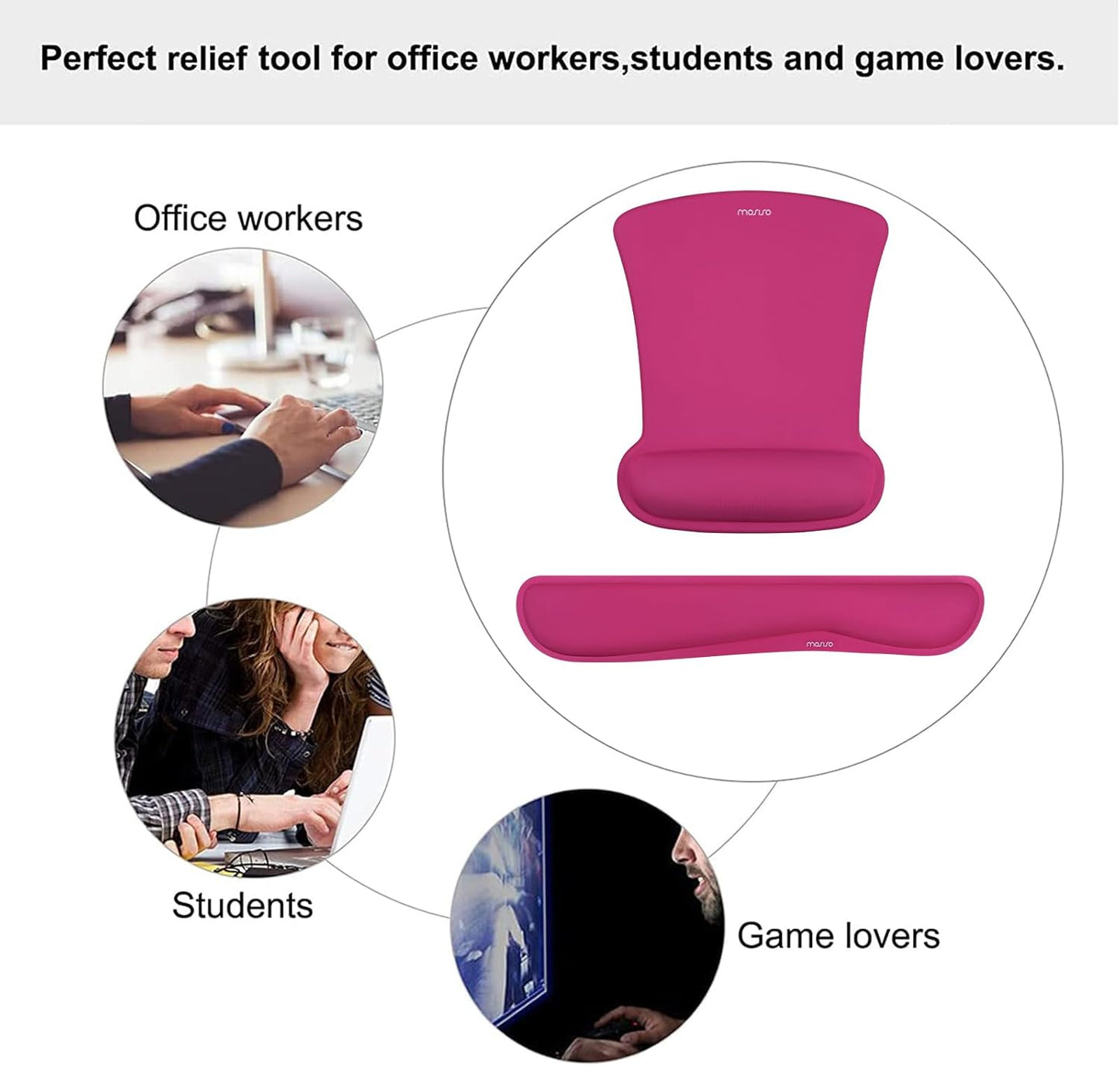 MOSISO Wrist Rest Support for Mouse Pad & Keyboard Set, Ergonomic Mousepad Non-Slip Base Home/Office Pain Relief & Easy Typing Cushion with Neoprene Cloth & Raised Memory Foam, Apricot